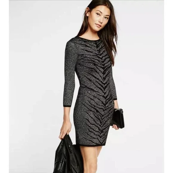 knee length dresses for ladies Metallic Foil Cable Knit Sweater Dress Gold / Medium main image 0